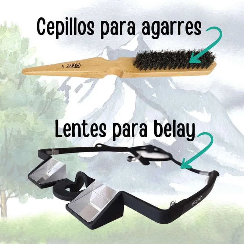 cepillos para agarres y lentes para belay