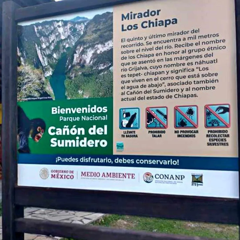 mampara de sendero interpretativo Canon del Sumidero Mx