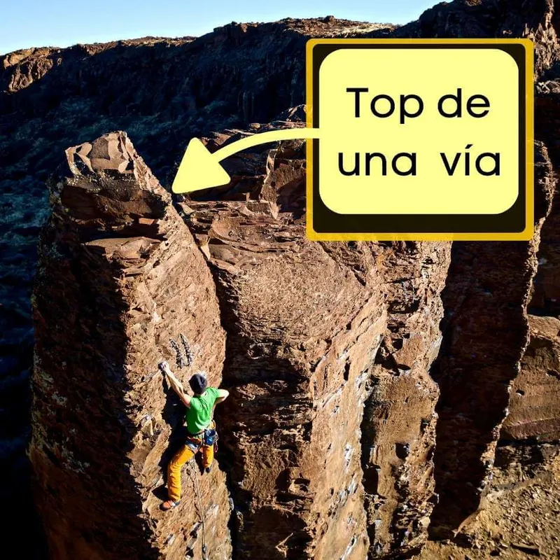top de una vía o ruta de escalada en pared vertical