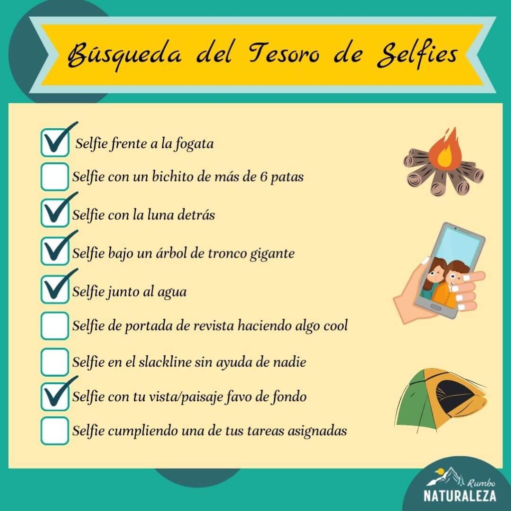 diagrama de checklist para la búsqueda del tesoro de selfies